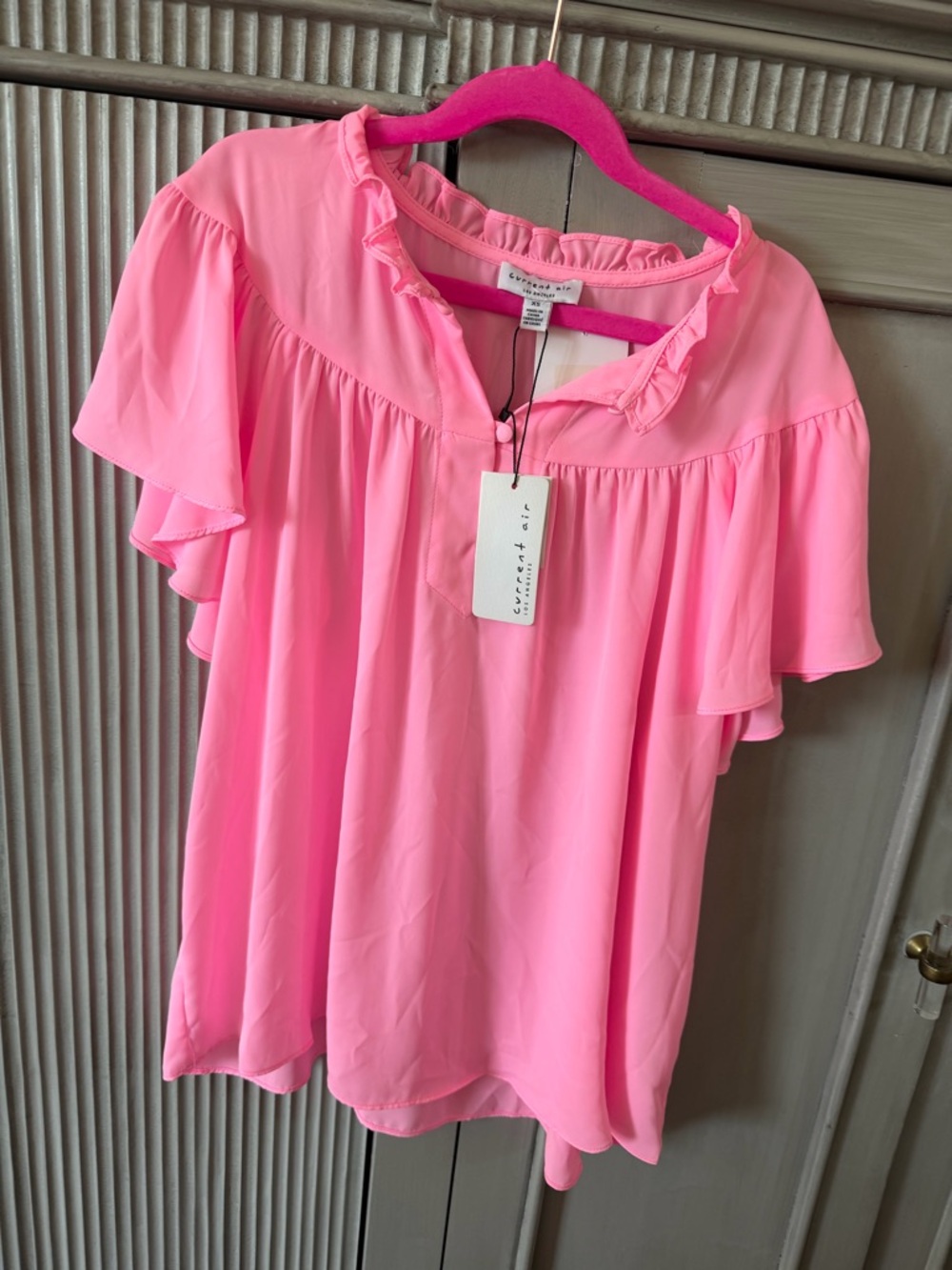 Current Air Pink Ruffle Sleeve Blouse